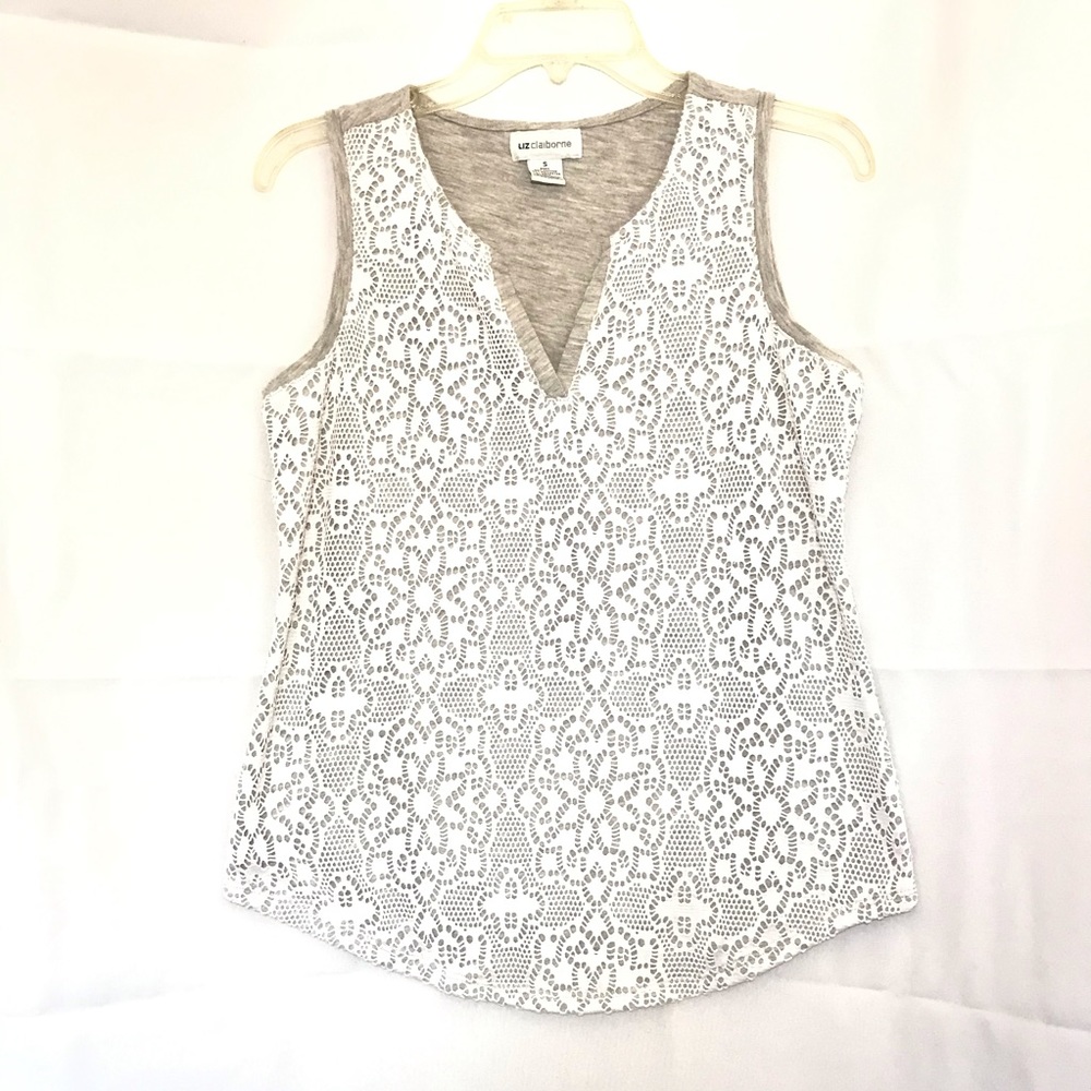 Liz Claiborne Gray Lace Detail Tank